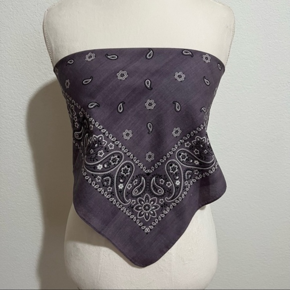 Elephant Brand Gray White Paisley Bandana Bandeau Scarf Top Cotton